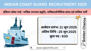 Indian Coast Guard Recruitment 2025: इंडियन कोस्ट गार्ड नाविक ( जनरल ड्यूटी, डोमेस्टिक ब्रांच ) और यांत्रिक के 630 पदों के लिए अधिसूचना जारी